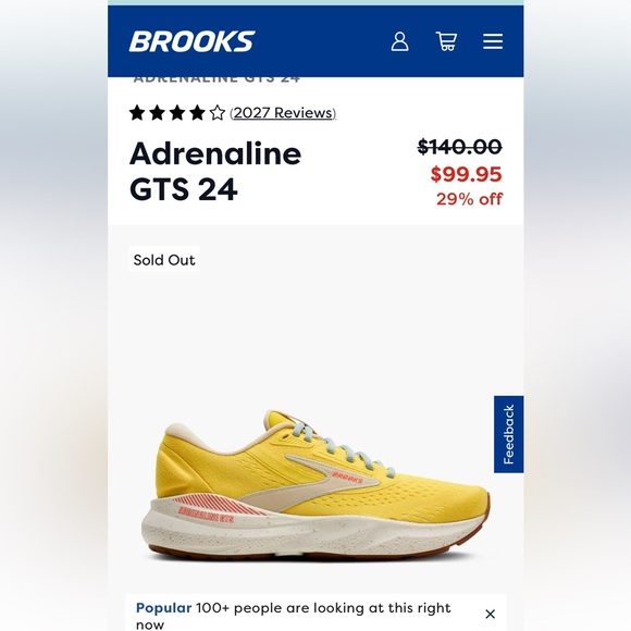 Brooks Adrenaline GTS 24 Yellow Running Shoes - Picture 2 of 8